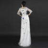Elegant White Evening Gown with Mixed Beaded Embroidery - Half Sleeve V-Neck Formal Dress for Gala, Wedding & Luxury Events