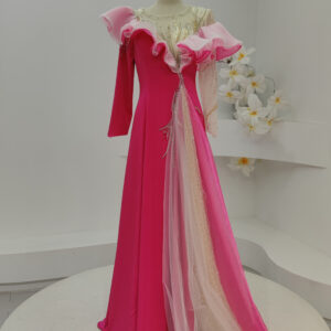 Glamorous Pink Ruffle-Trimmed Vocal Performance Gown - Beaded Formal Dress for Singers, Gala & Stage Events