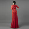 Elegant Red Beaded Evening Gown for Mother of the Bride – Half Sleeve Formal Dress with Hand Embroidery