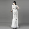 Elegant White Beaded Evening Gown with Sheer 3/4 Sleeves - Mermaid Formal Dress