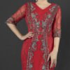 Luxury Red Evening Gown with Silver Beaded Embroidery - Half Sleeve V-Neck Formal Dress for Gala, Red Carpet & Elegant Events