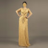 Gold Beaded Evening Gown for Mother of the Bride – Elegant Half Sleeve Formal Dress with Geometric Hand Embroidery