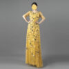Elegant Yellow Floral Beaded Evening Dress – Half Sleeve Mother of the Bride Gown with 3D Embroidery and Tulle Overlay