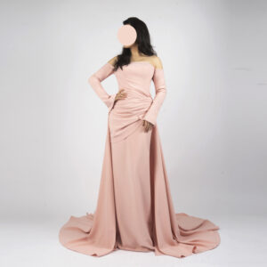 Glamorous Blush Pink Off-Shoulder Maxi Dress - Ruched Detail & Flowing Train for Formal Occasions