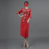 Red Hand-Beaded Cocktail Dress with Floral Embellishments