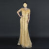 Glamorous Gold Fringe Evening Gown with Sequin Embroidery - Half Sleeve Mermaid Formal Dress for Gala