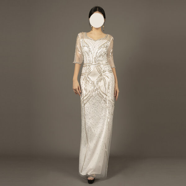 Luxury Silver Hand Beaded Formal Dress – Long Evening Gown for Special Occasions
