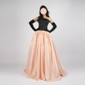 Chic Strapless Black and Blush Pink Satin Ball Gown with Long Gloves for Prom & Formal Events