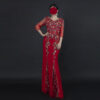 Red Beaded Evening Gown for Women – Elegant Split Hem Kaftan Style Dress for Weddings & Special Events