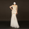 White and Gold Formal Evening Dress with Handmade Embroidery