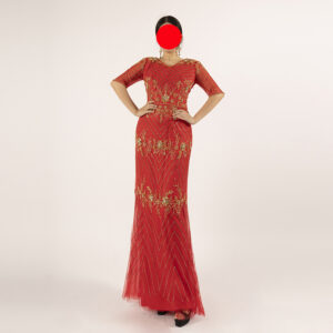 Red Gold Beaded Mermaid Evening Dress - Elegant Formal Prom Gown