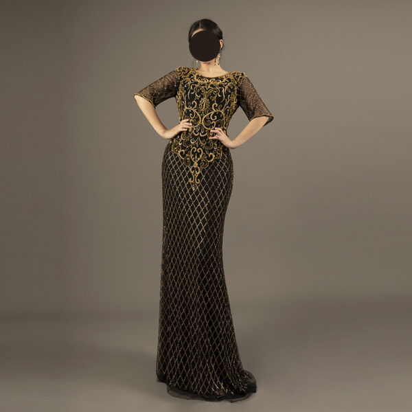Black Gold Embroidered Mermaid Evening Dress - Elegant Beaded Formal Gown
