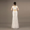 White Mermaid Evening Gown with Gold Embroidery – Elegant Half Sleeve Dress