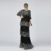 Elegant Black & Silver Ombre Sequin Evening Dress - Tiered Mesh Design with Puff Sleeves for Gala & Parties