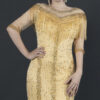 Glamorous Gold Fringe Evening Gown with Sequin Embroidery - Half Sleeve Mermaid Formal Dress for Gala