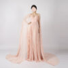 Luxury Blush Pink Lace-Embellished Gown with Dramatic Sheer Cape Formal Dress for Arabic Weddings
