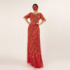 Elegant Red Beaded Mother of the Bride Dress with Half Sleeves — Handcrafted Evening Gown for Formal Occasions