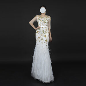 White Feather Mermaid Evening Dress with Floral Embroidery — Elegant Formal Gown for Special Occasions