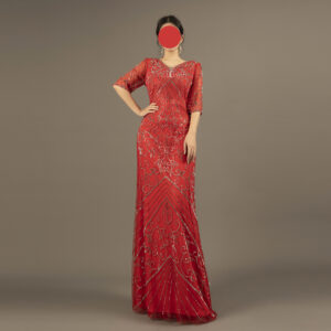 Luxury Red Evening Gown with Hand Beaded Embellishment
