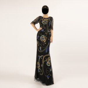 Black Hand-Beaded Evening Gown with Colorful Embroidery – Luxury Mermaid Dress