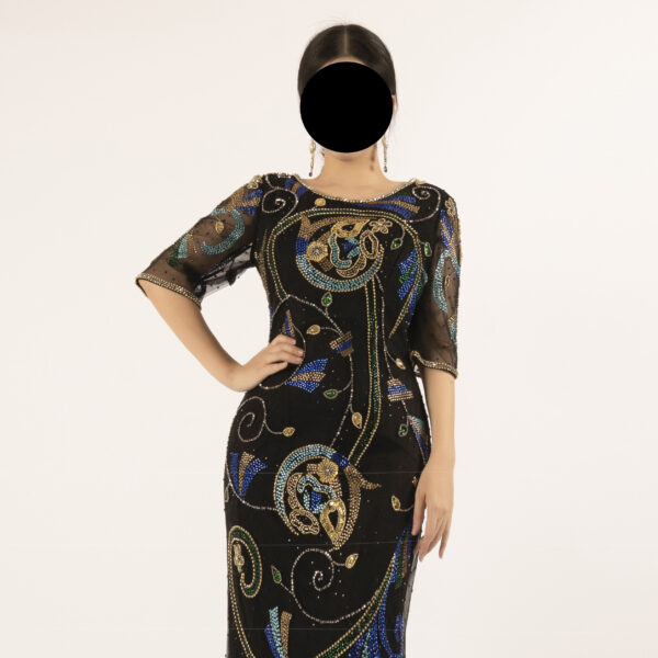 Black Hand-Beaded Evening Gown with Colorful Embroidery – Luxury Mermaid Dress
