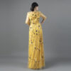 Elegant Yellow Floral Beaded Evening Dress – Half Sleeve Mother of the Bride Gown with 3D Embroidery and Tulle Overlay