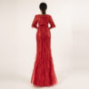 Glamorous Red Sequin & Feather Evening Gown - Half Sleeve Mermaid Formal Dress