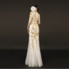 White and Gold Formal Evening Dress with Handmade Embroidery