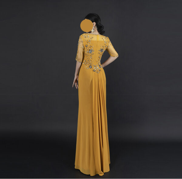 Yellow Prom & Evening Gown with Handmade Silver Floral Embroidery