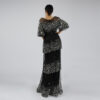 Glamorous Black Silver Sequin Mesh Evening Gown - Half Sleeve Tiered Sparkle Maxi Dress for Formal Events