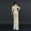 Glamorous Vintage Inspired Black Evening Dress with Gold Sequin Beading and Fringe Details - Maxi Gown for Galas & Parties