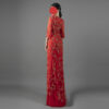 Luxury Red Evening Gown with Gold Floral Embroidery - Half Sleeve V-Neck Formal Dress