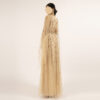 Champagne Beaded Evening Gown with Sheer Cape Sleeves