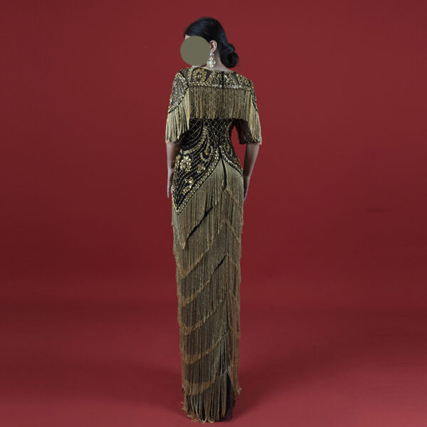 Roaring 20s Black & Gold Fringe Jumpsuit - Art Deco Beaded Flapper Outfit for Gatsby Theme, Gala & Vintage Events