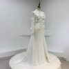 Exquisite High Neck 3D Floral Embellished White Gown with Long Train