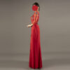 Red Beaded Evening Gown – Elegant Formal Dress with Sheer Sleeves & Front Slits for Weddings & Parties
