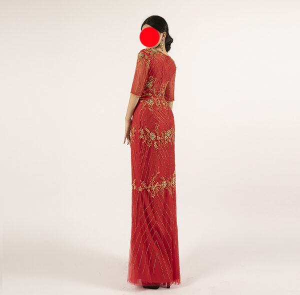 Red Gold Beaded Mermaid Evening Dress - Elegant Formal Prom Gown