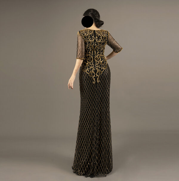 Black Gold Embroidered Mermaid Evening Dress - Elegant Beaded Formal Gown