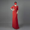 Red Beaded Evening Gown with Handcrafted Embellishments