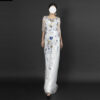 Elegant White Evening Gown with Mixed Beaded Embroidery - Half Sleeve V-Neck Formal Dress for Gala, Wedding & Luxury Events