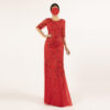 Elegant Red Beaded Evening Gown for Mother of the Bride – Half Sleeve Formal Dress with Hand Embroidery