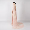 Luxury Blush Pink Lace-Embellished Gown with Dramatic Sheer Cape Formal Dress for Arabic Weddings