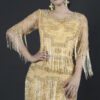 Roaring 20s Gold Fringe Evening Gown - Art Deco Beaded Flapper Dress with Tassel Sleeves for Gatsby Theme, Gala & Vintage Events