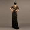 Elegant Black and Gold Embroidered Evening Gown – Mother of the Bride Dress with Sheer Sleeves