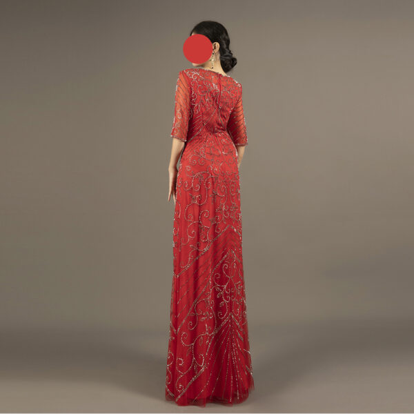 Luxury Red Evening Gown with Hand Beaded Embellishment