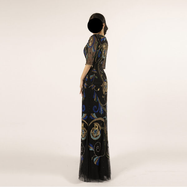 Black Hand-Beaded Evening Gown with Colorful Embroidery – Luxury Mermaid Dress