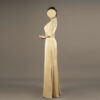 Champagne Gold Evening Gown with Shoulder & Waist Embroidery – Elegant Formal Dress