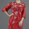 Red Hand-Beaded Cocktail Dress with Floral Embellishments