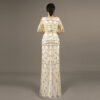 Luxury Gold Hand Beaded Evening Dress – Long Gown with Tassel Sleeves for Gala or Event