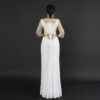 White Gold Beaded Evening Gown – Elegant Kaftan Style Formal Dress with Sheer Sleeves & Front Slit